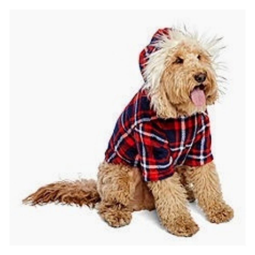 Dog Coat Plaid Faux Fur Hoodie Jacke